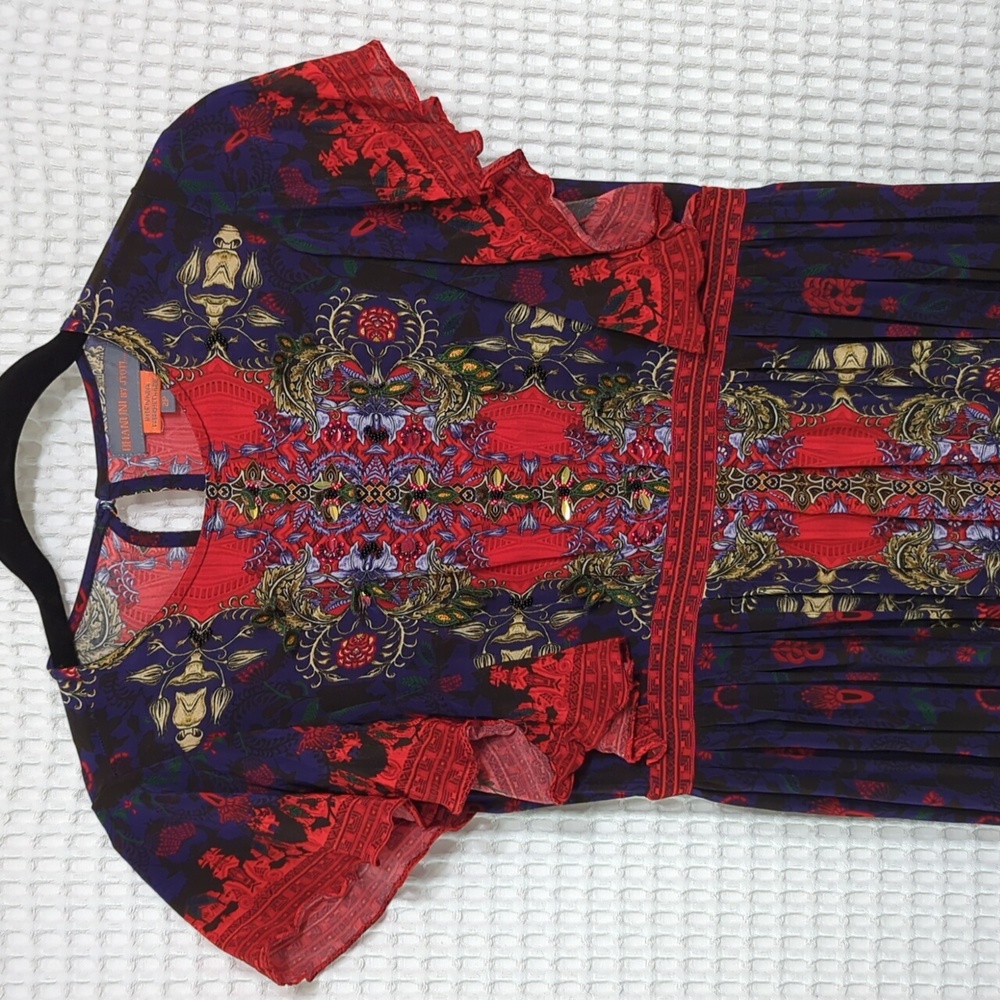 Anthropologie Bhanuni by Jyoti Elaine Ruffled Maxi Dress red floral print 2P